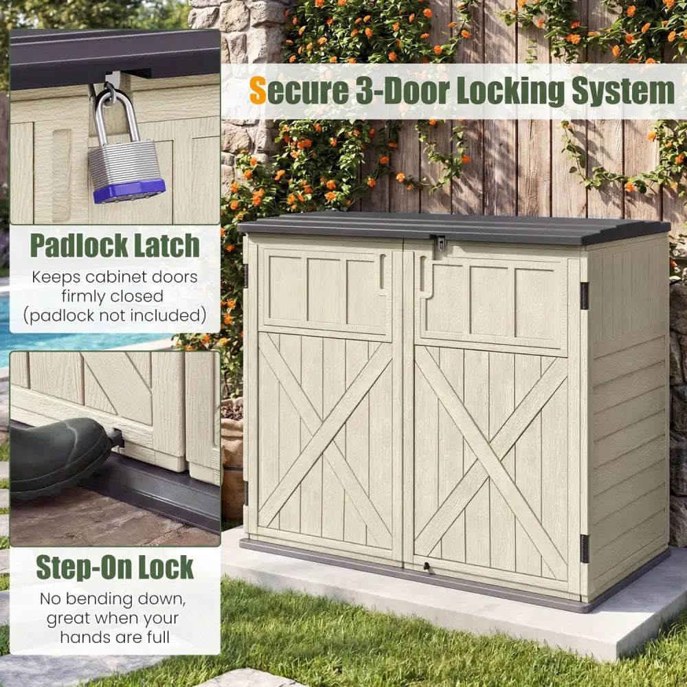 20 Cu.Ft Horizontal Resin Storage Shed with Adjustable Shelf-Beige - Beige - Sheds & Outdoor Storage