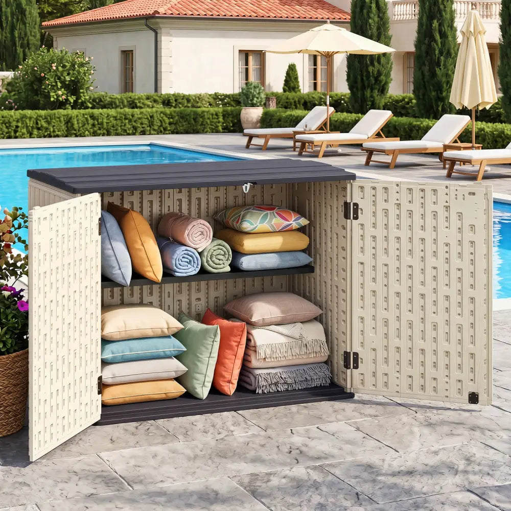 20 Cu.Ft Horizontal Resin Storage Shed with Adjustable Shelf-Beige - Beige - Sheds & Outdoor Storage