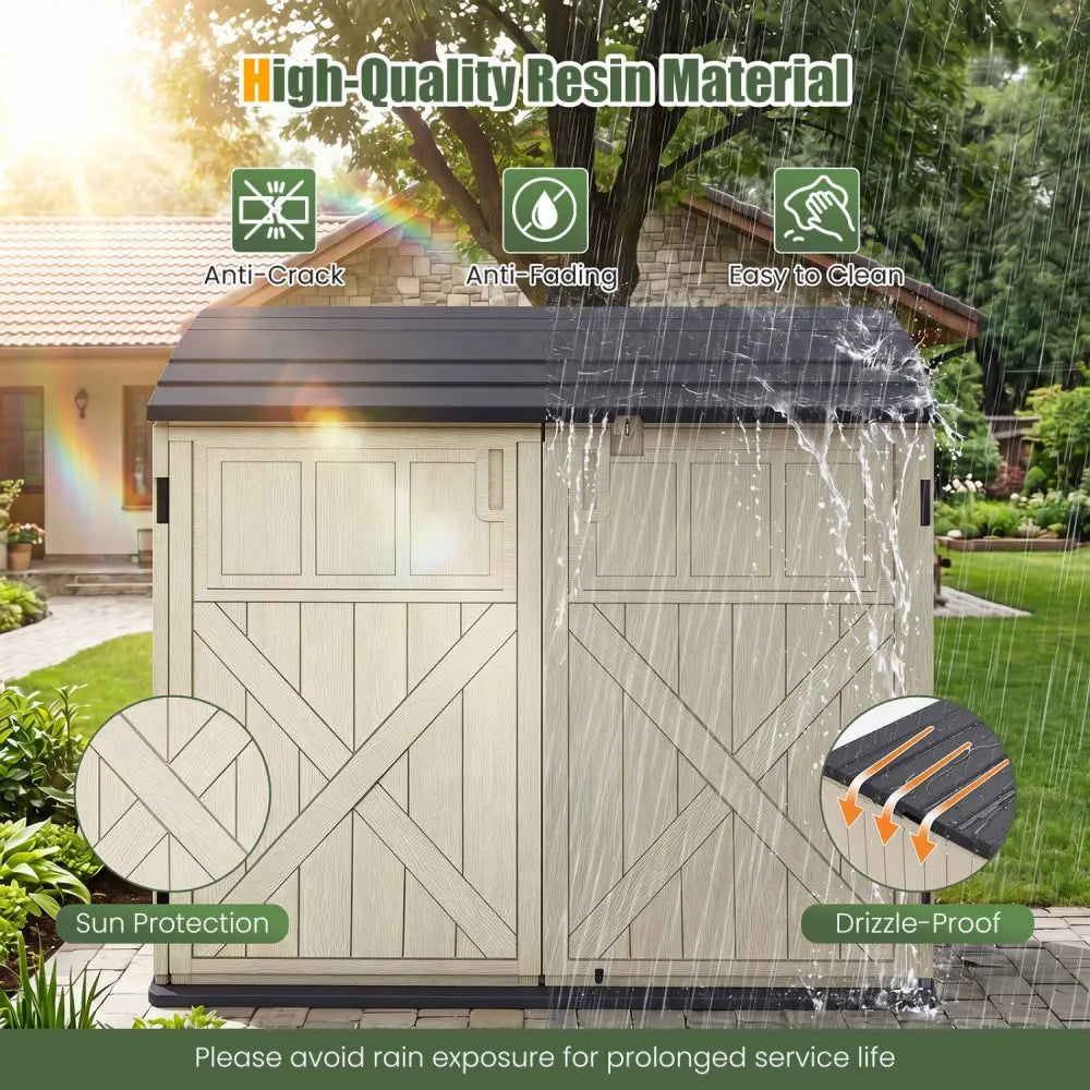 20 Cu.Ft Horizontal Resin Storage Shed with Adjustable Shelf-Beige - Beige - Sheds & Outdoor Storage
