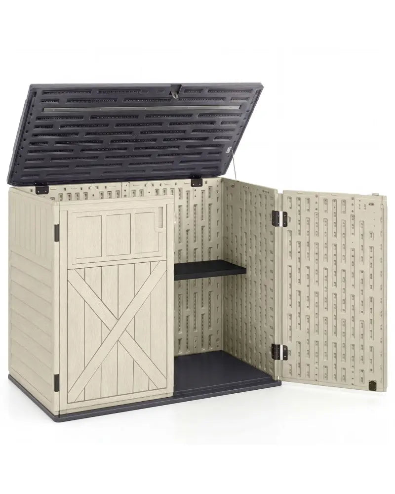 20 Cu.Ft Horizontal Resin Storage Shed with Adjustable Shelf-Beige - Beige - Sheds & Outdoor Storage