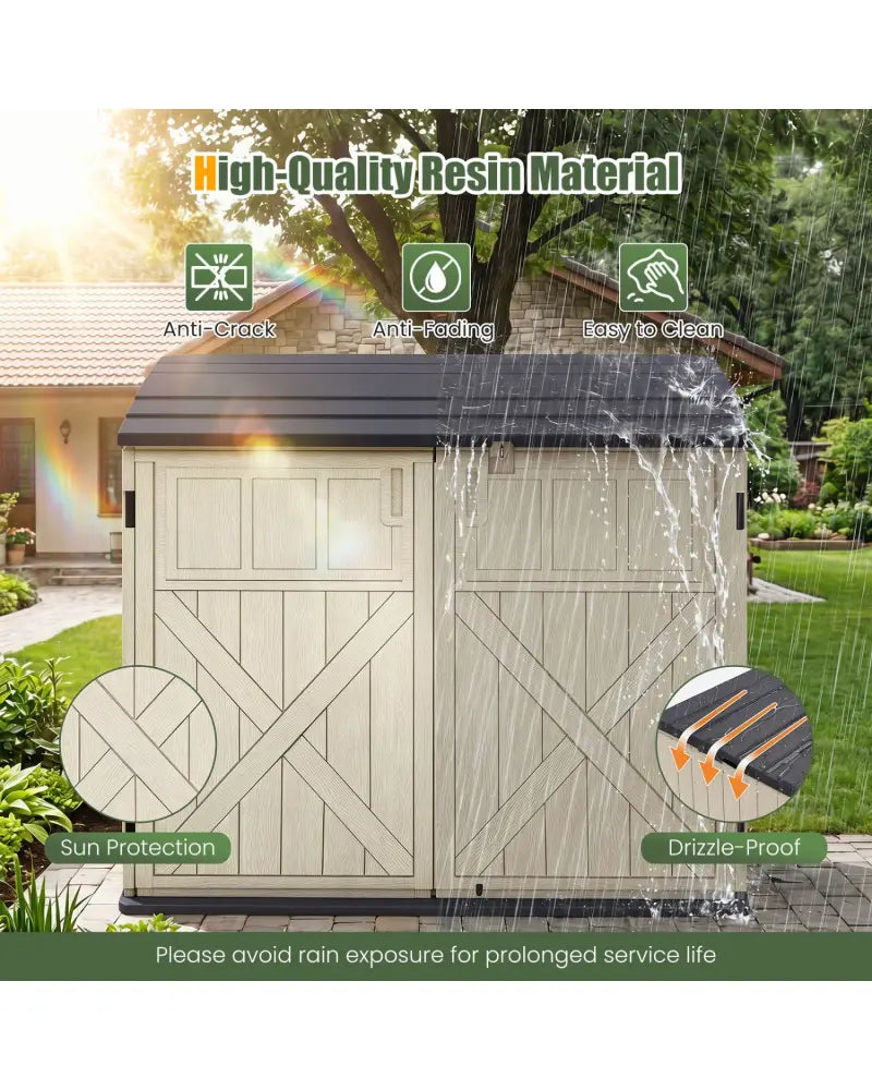 20 Cu.Ft Horizontal Resin Storage Shed with Adjustable Shelf-Beige - Beige - Sheds & Outdoor Storage