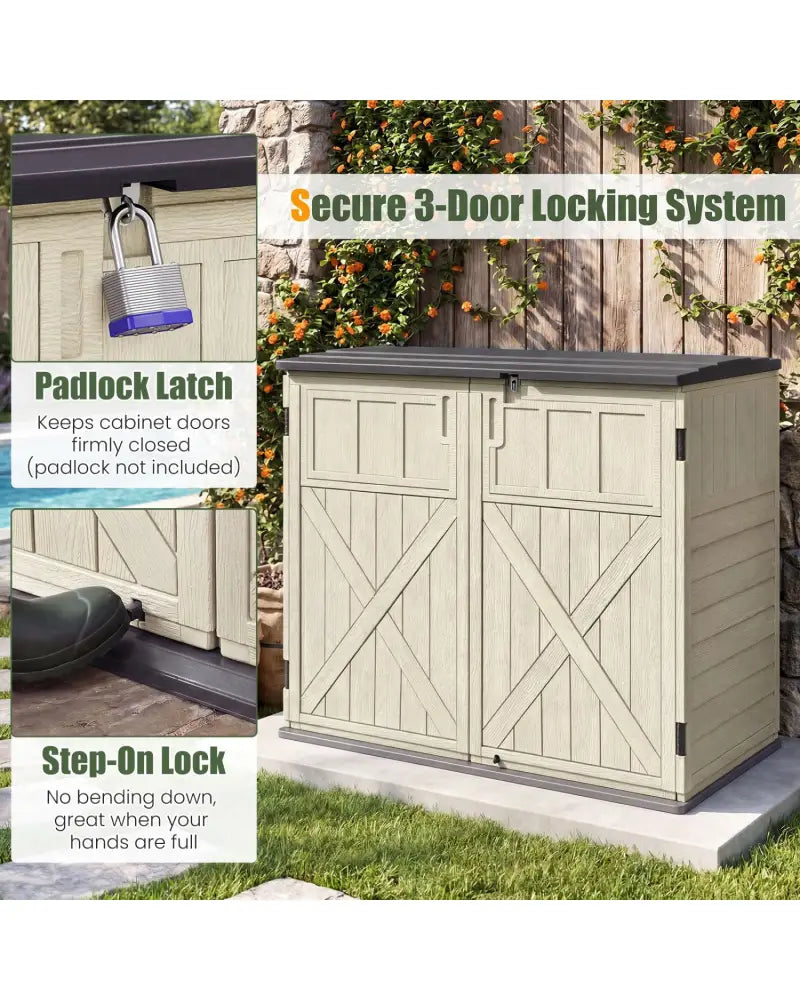 20 Cu.Ft Horizontal Resin Storage Shed with Adjustable Shelf-Beige - Beige - Sheds & Outdoor Storage