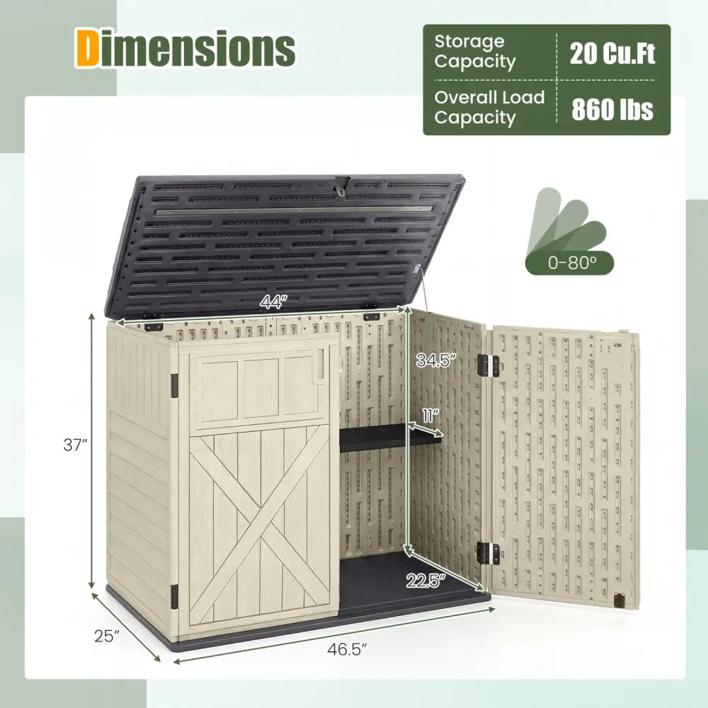 20 Cu.Ft Horizontal Resin Storage Shed with Adjustable Shelf-Beige - Beige - Sheds & Outdoor Storage