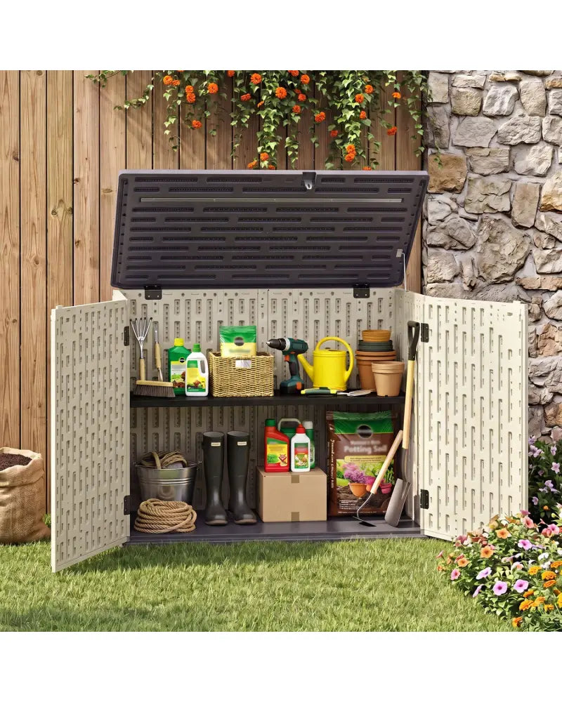 20 Cu.Ft Horizontal Resin Storage Shed with Adjustable Shelf-Beige - Beige - Sheds & Outdoor Storage