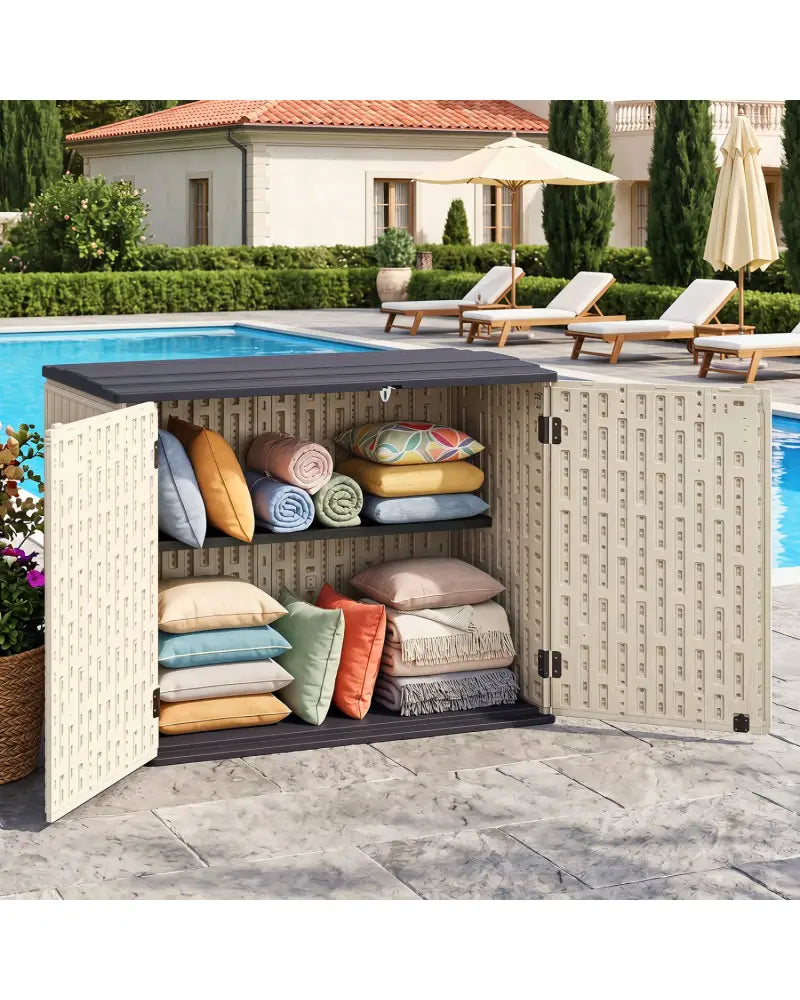 20 Cu.Ft Horizontal Resin Storage Shed with Adjustable Shelf-Beige - Beige - Sheds & Outdoor Storage