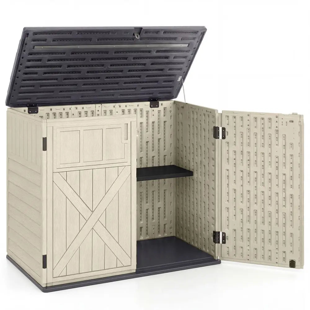 20 Cu.Ft Horizontal Resin Storage Shed with Adjustable Shelf-Beige - Beige - Sheds & Outdoor Storage
