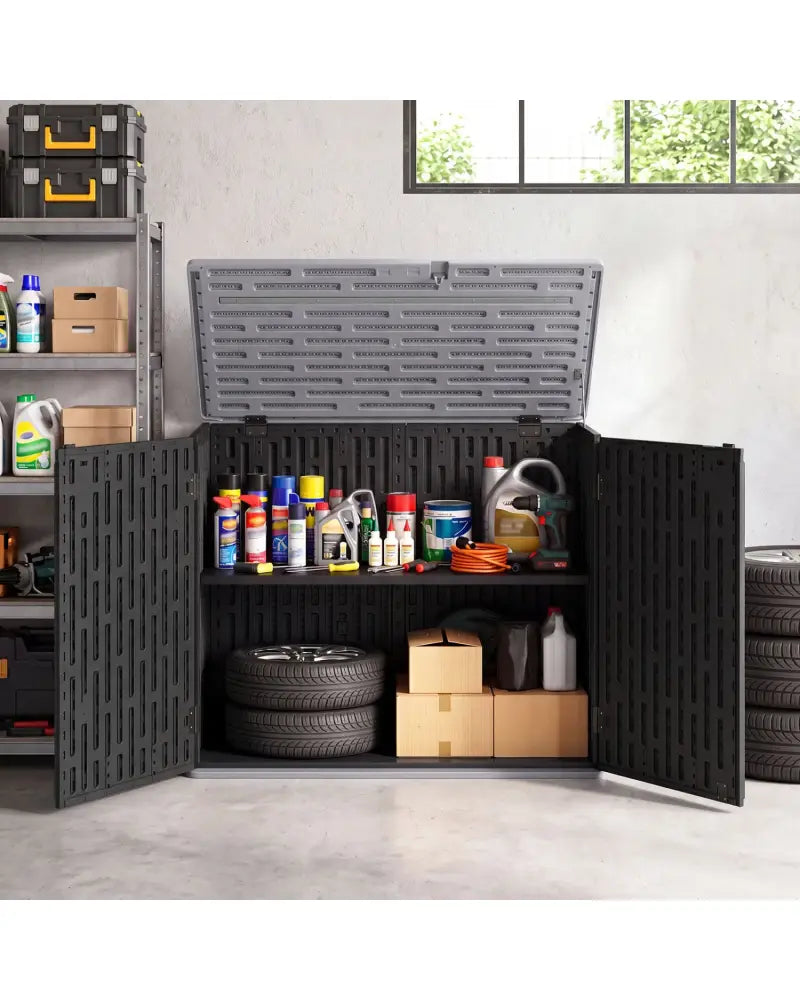 20 Cu.Ft Horizontal Resin Storage Shed with Adjustable Shelf-Black - Black - Sheds & Outdoor Storage