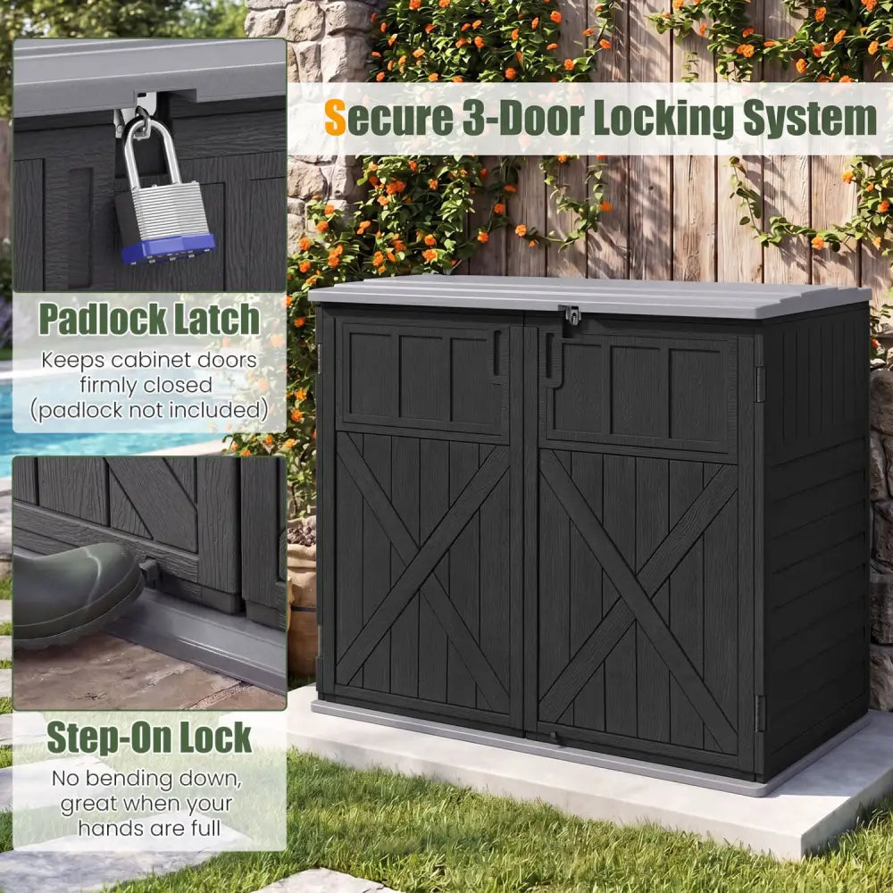 20 Cu.Ft Horizontal Resin Storage Shed with Adjustable Shelf-Black - Black - Sheds & Outdoor Storage