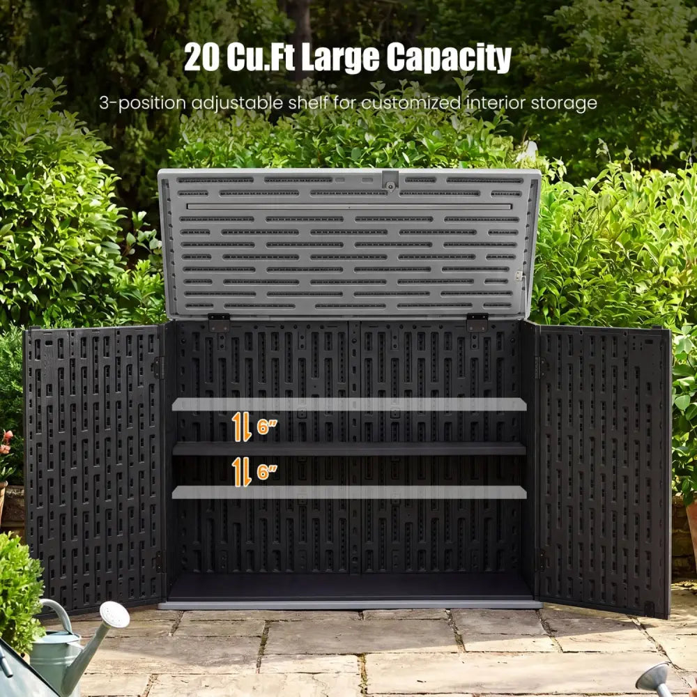 20 Cu.Ft Horizontal Resin Storage Shed with Adjustable Shelf-Black - Black - Sheds & Outdoor Storage