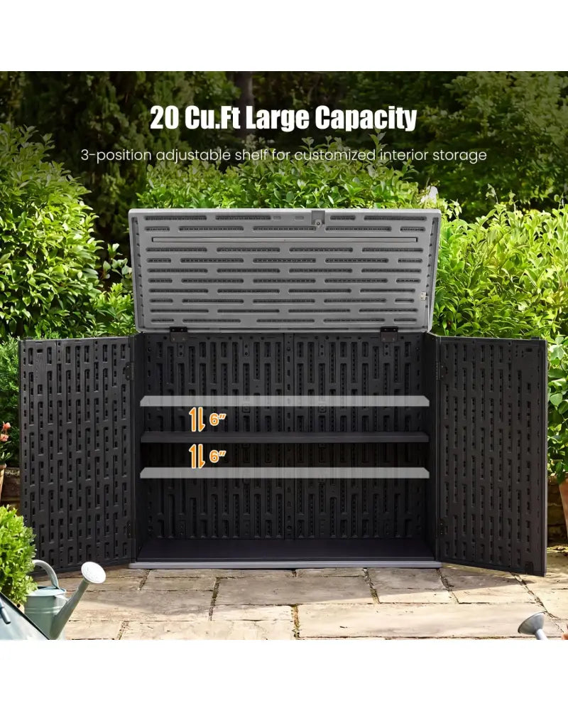 20 Cu.Ft Horizontal Resin Storage Shed with Adjustable Shelf-Black - Black - Sheds & Outdoor Storage