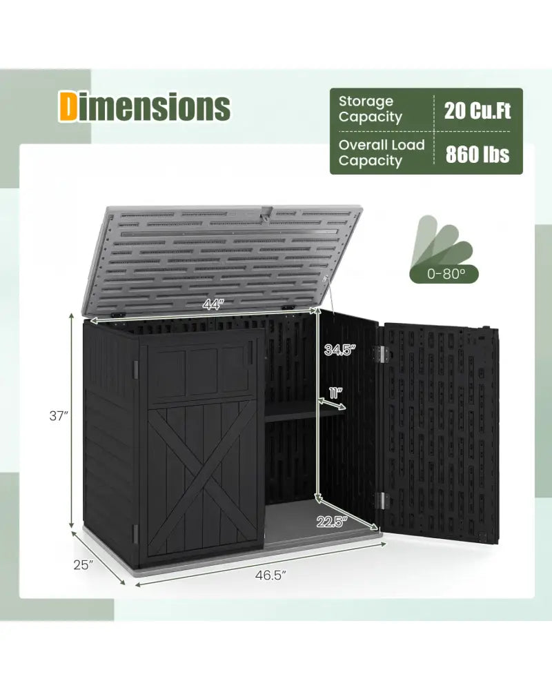 20 Cu.Ft Horizontal Resin Storage Shed with Adjustable Shelf-Black - Black - Sheds & Outdoor Storage