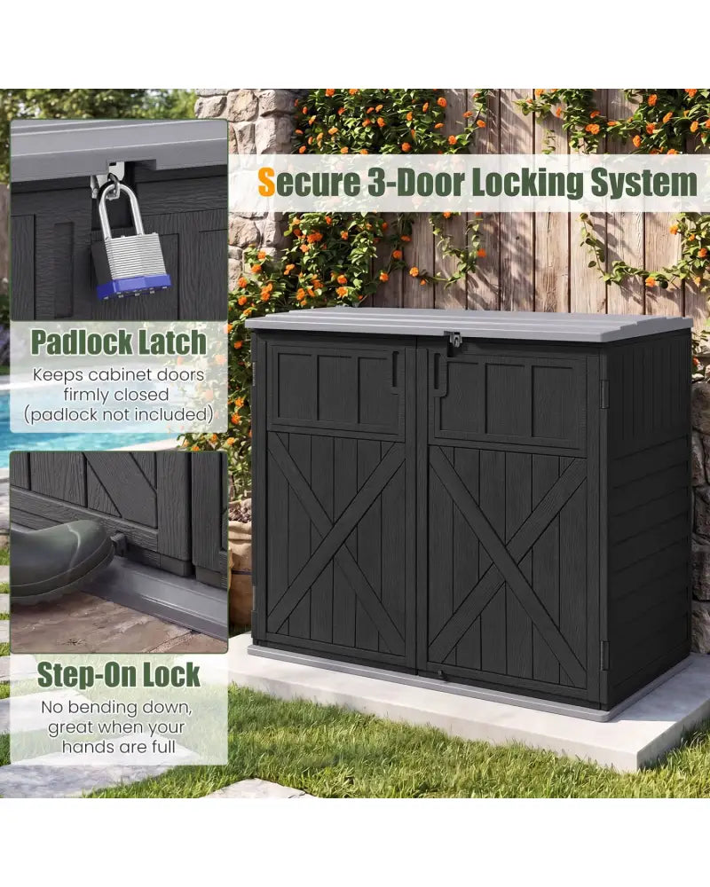20 Cu.Ft Horizontal Resin Storage Shed with Adjustable Shelf-Black - Black - Sheds & Outdoor Storage