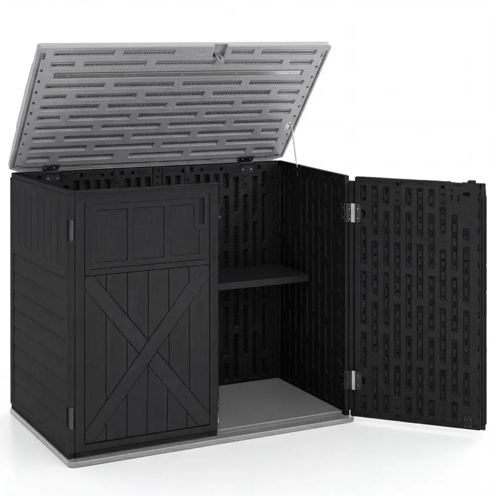 20 Cu.Ft Horizontal Resin Storage Shed with Adjustable Shelf-Black - Black - Sheds & Outdoor Storage
