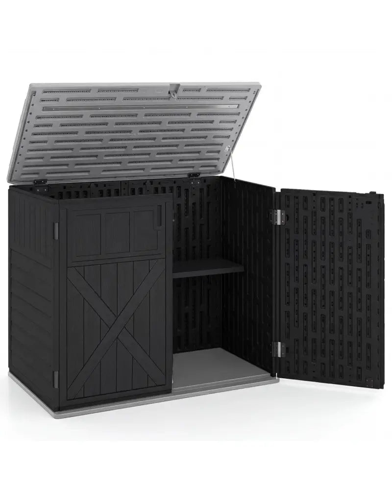 20 Cu.Ft Horizontal Resin Storage Shed with Adjustable Shelf-Black - Black - Sheds & Outdoor Storage