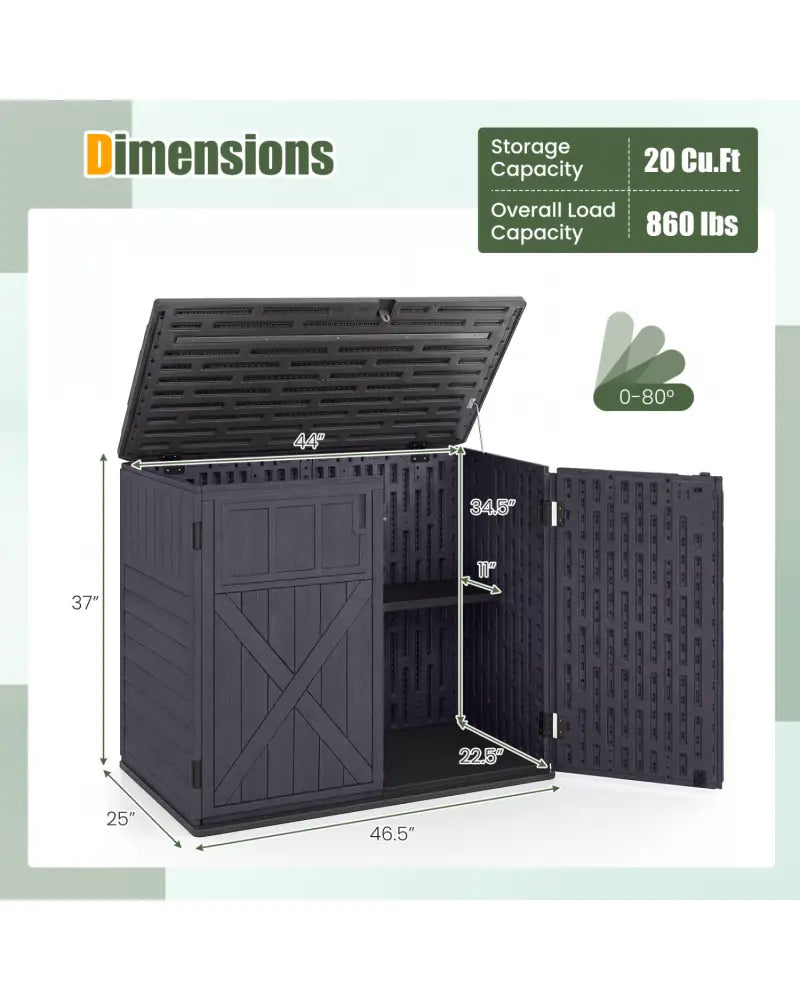 20 Cu.Ft Horizontal Resin Storage Shed with Adjustable Shelf-Brown - Brown - Sheds & Outdoor Storage