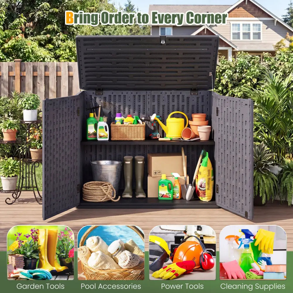 20 Cu.Ft Horizontal Resin Storage Shed with Adjustable Shelf-Brown - Brown - Sheds & Outdoor Storage