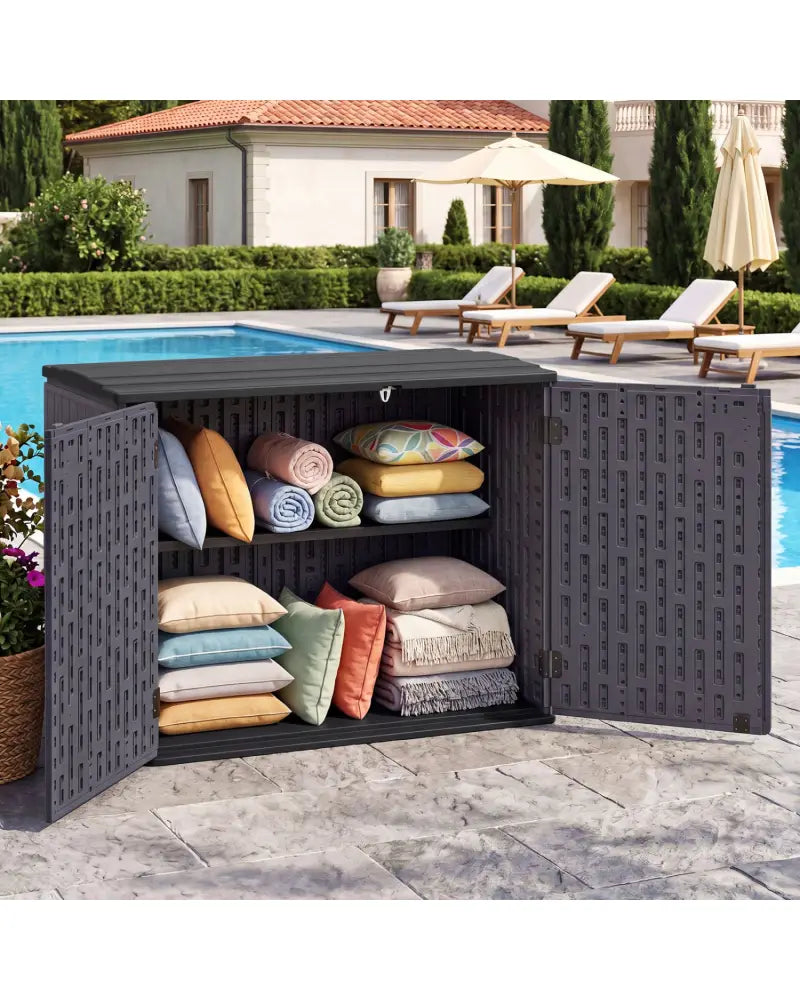 20 Cu.Ft Horizontal Resin Storage Shed with Adjustable Shelf-Brown - Brown - Sheds & Outdoor Storage