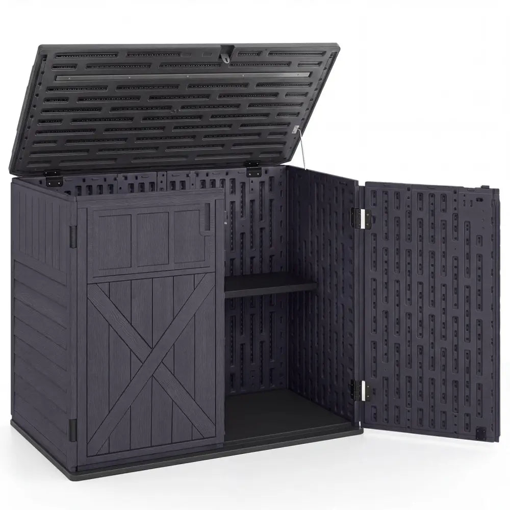 20 Cu.Ft Horizontal Resin Storage Shed with Adjustable Shelf-Brown - Brown - Sheds & Outdoor Storage