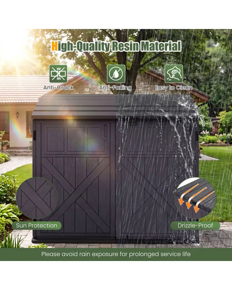 20 Cu.Ft Horizontal Resin Storage Shed with Adjustable Shelf-Brown - Brown - Sheds & Outdoor Storage