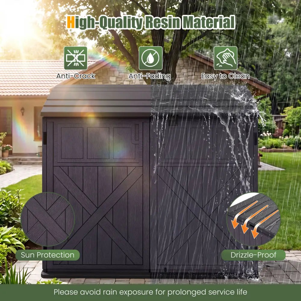 20 Cu.Ft Horizontal Resin Storage Shed with Adjustable Shelf-Brown - Brown - Sheds & Outdoor Storage