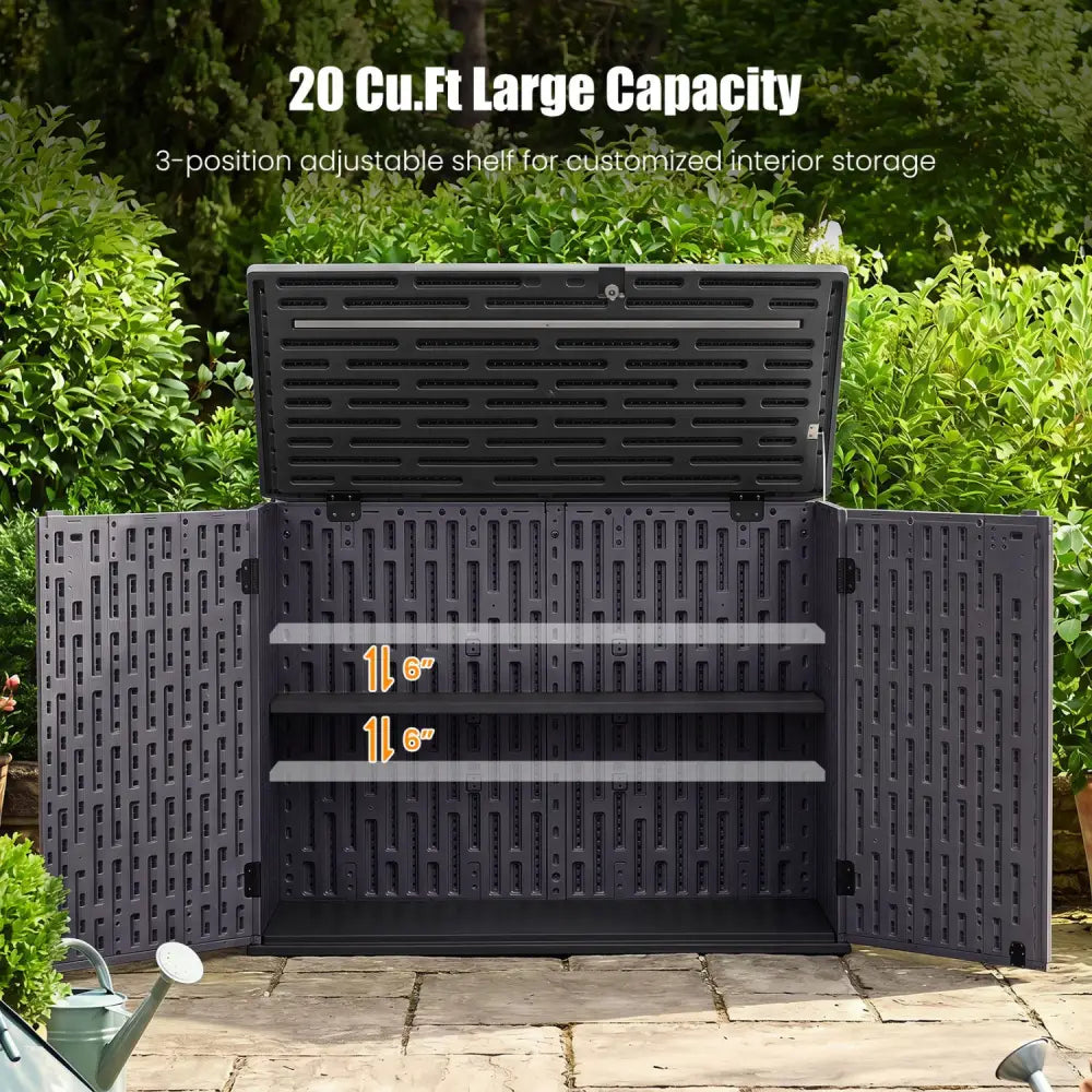 20 Cu.Ft Horizontal Resin Storage Shed with Adjustable Shelf-Brown - Brown - Sheds & Outdoor Storage