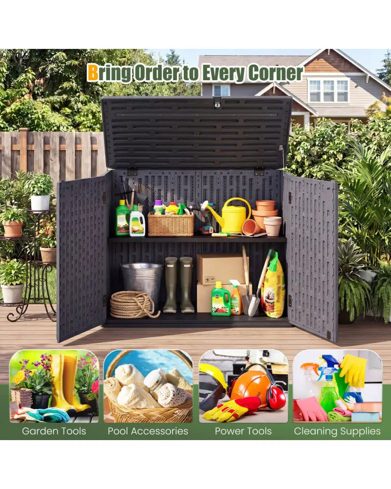 20 Cu.Ft Horizontal Resin Storage Shed with Adjustable Shelf-Brown - Brown - Sheds & Outdoor Storage