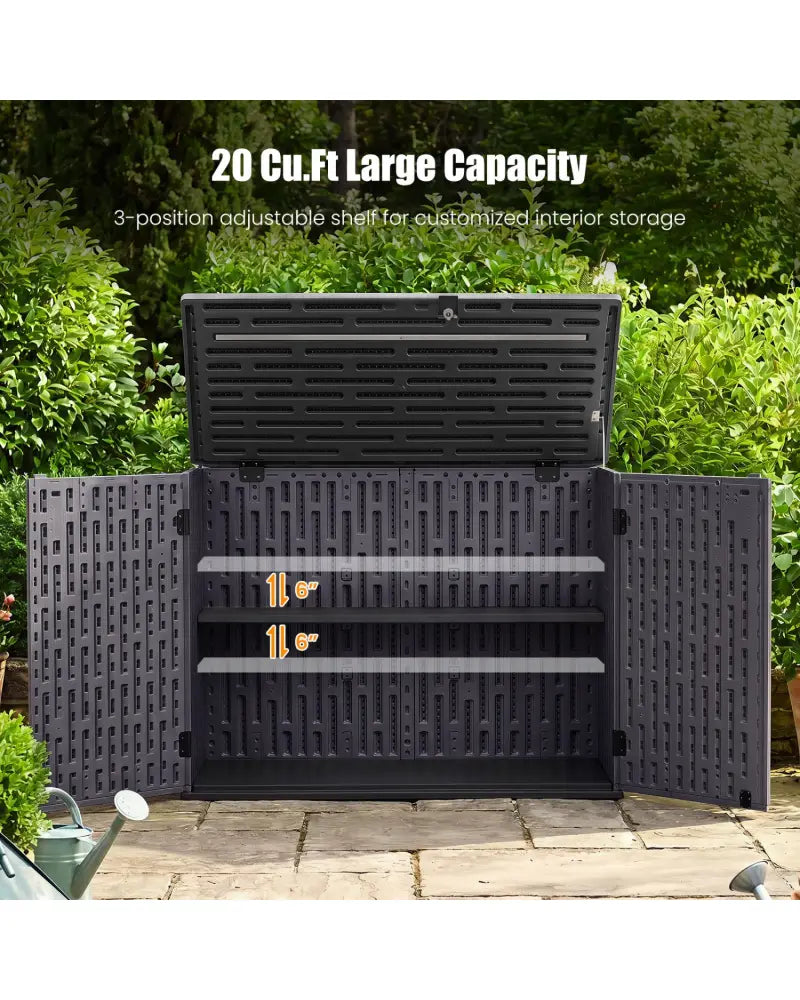20 Cu.Ft Horizontal Resin Storage Shed with Adjustable Shelf-Brown - Brown - Sheds & Outdoor Storage