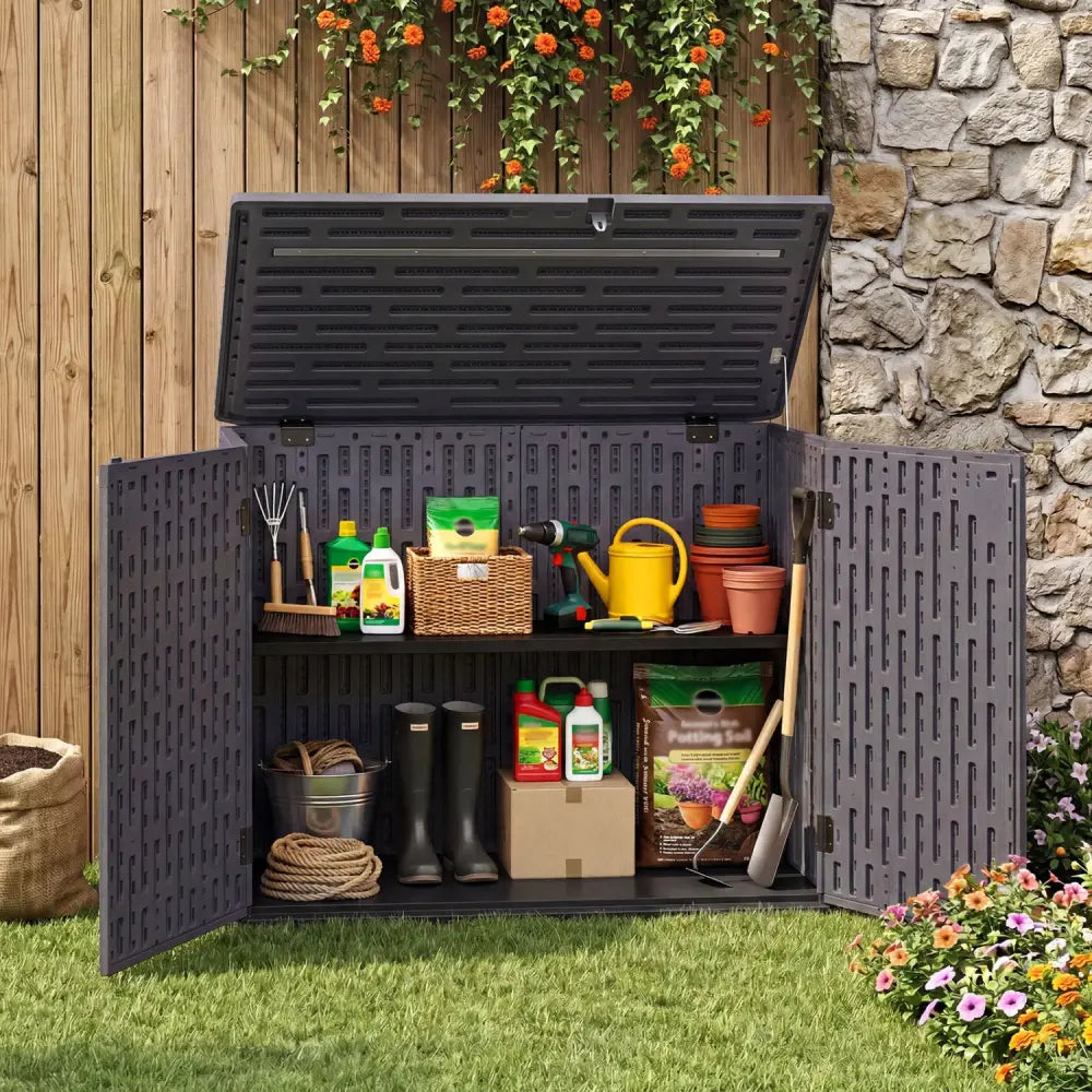 20 Cu.Ft Horizontal Resin Storage Shed with Adjustable Shelf-Brown - Brown - Sheds & Outdoor Storage