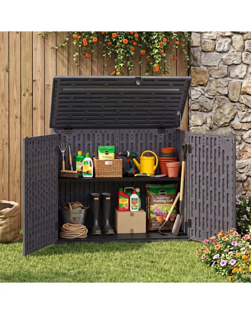 20 Cu.Ft Horizontal Resin Storage Shed with Adjustable Shelf-Brown - Brown - Sheds & Outdoor Storage