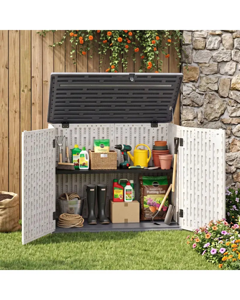 20 Cu.Ft Horizontal Resin Storage Shed with Adjustable Shelf-White - White - Sheds & Outdoor Storage