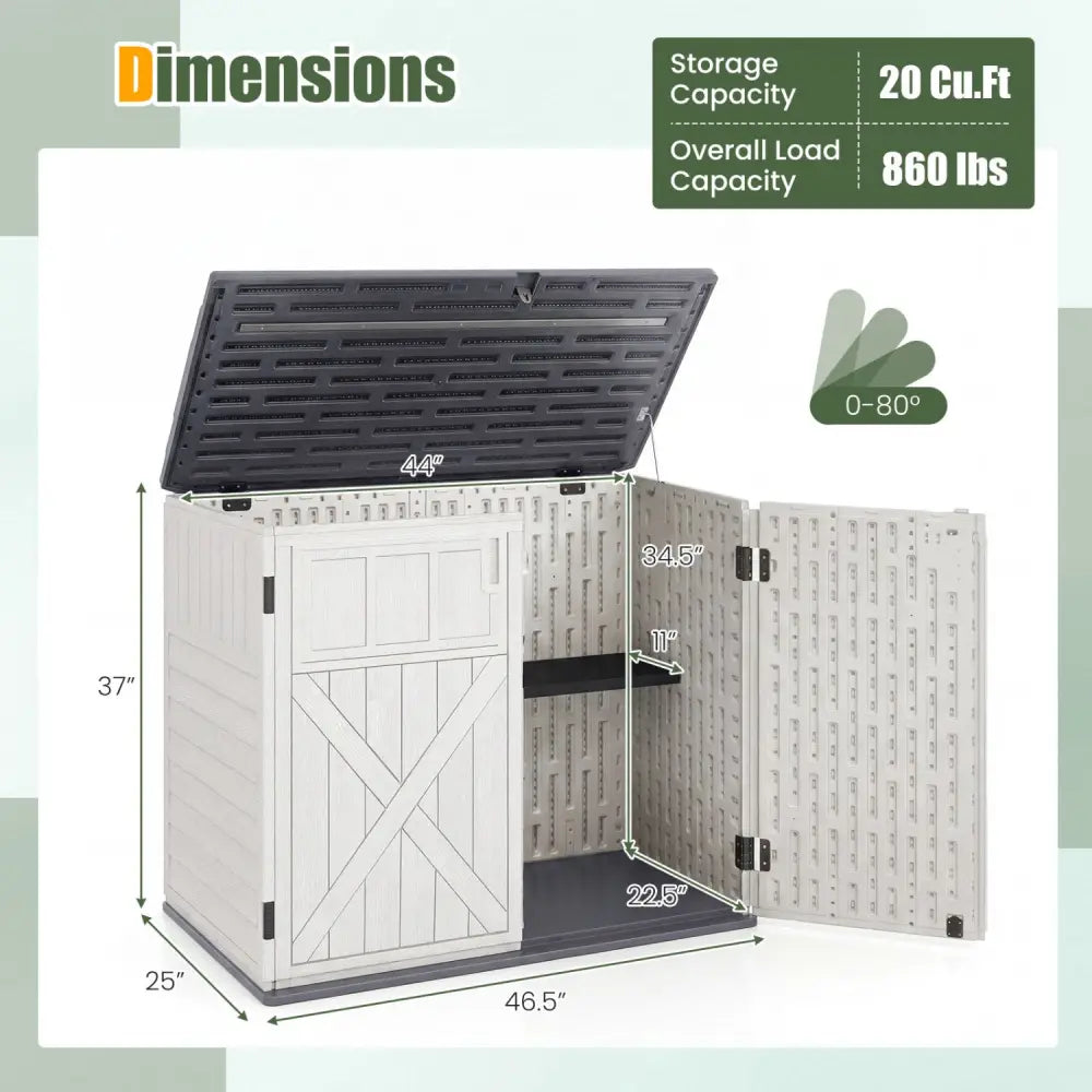 20 Cu.Ft Horizontal Resin Storage Shed with Adjustable Shelf-White - White - Sheds & Outdoor Storage