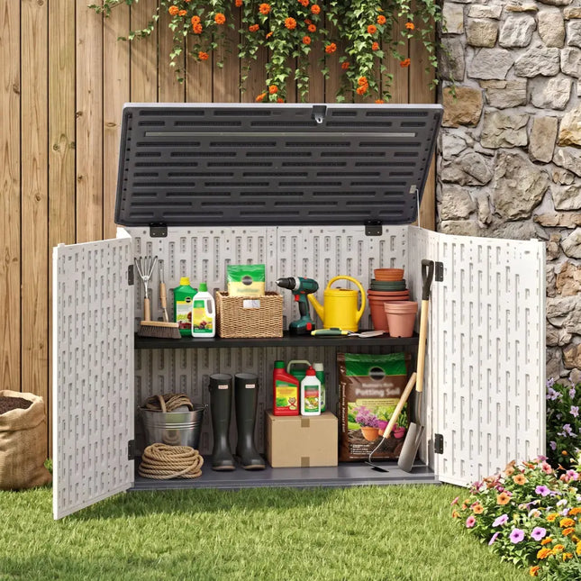 20 Cu.Ft Horizontal Resin Storage Shed with Adjustable Shelf-White - White - Sheds & Outdoor Storage