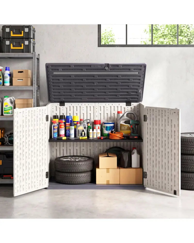 20 Cu.Ft Horizontal Resin Storage Shed with Adjustable Shelf-White - White - Sheds & Outdoor Storage