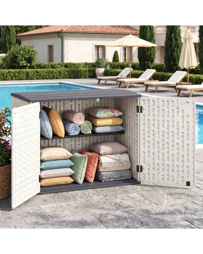 20 Cu.Ft Horizontal Resin Storage Shed with Adjustable Shelf-White - White - Sheds & Outdoor Storage