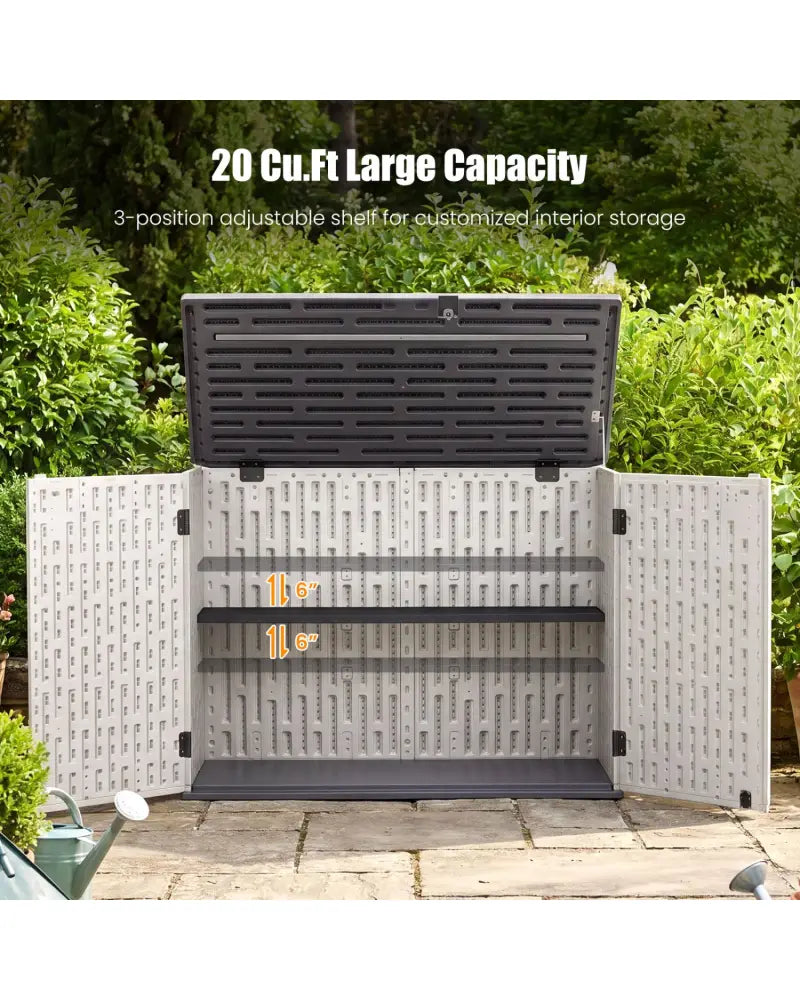 20 Cu.Ft Horizontal Resin Storage Shed with Adjustable Shelf-White - White - Sheds & Outdoor Storage