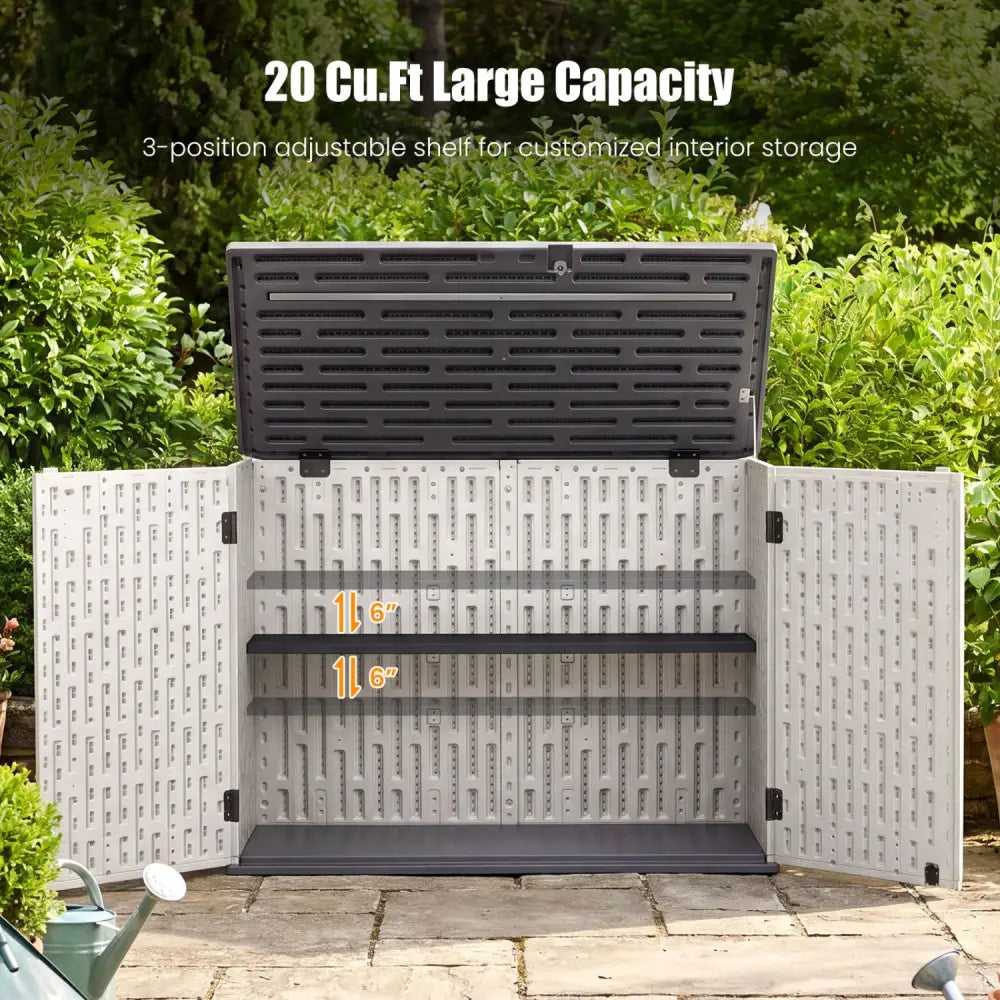 20 Cu.Ft Horizontal Resin Storage Shed with Adjustable Shelf-White - White - Sheds & Outdoor Storage