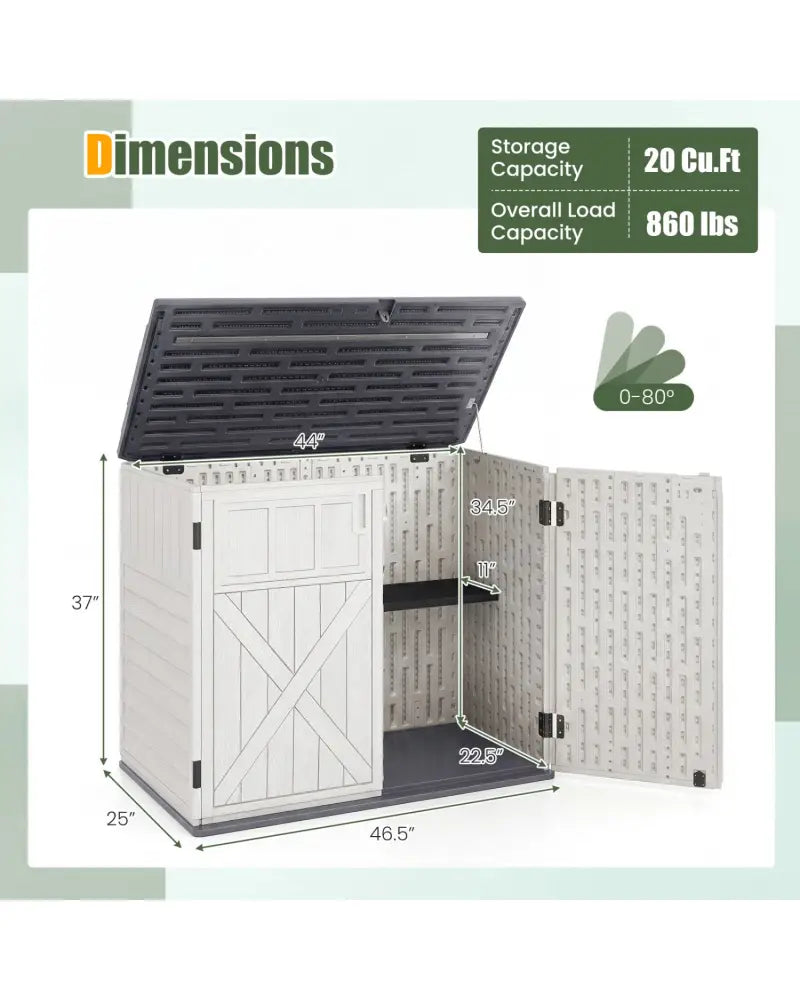 20 Cu.Ft Horizontal Resin Storage Shed with Adjustable Shelf-White - White - Sheds & Outdoor Storage