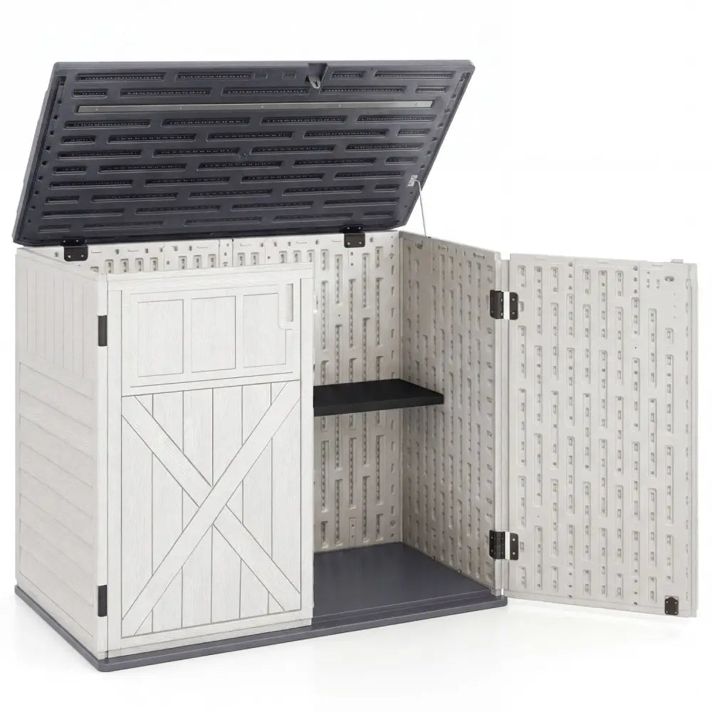20 Cu.Ft Horizontal Resin Storage Shed with Adjustable Shelf-White - White - Sheds & Outdoor Storage