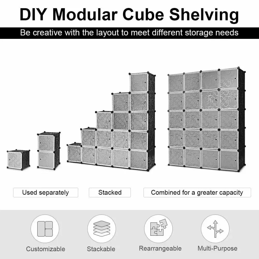 20-Cube DIY Plastic Cube Storage Organizer with Doors Costway