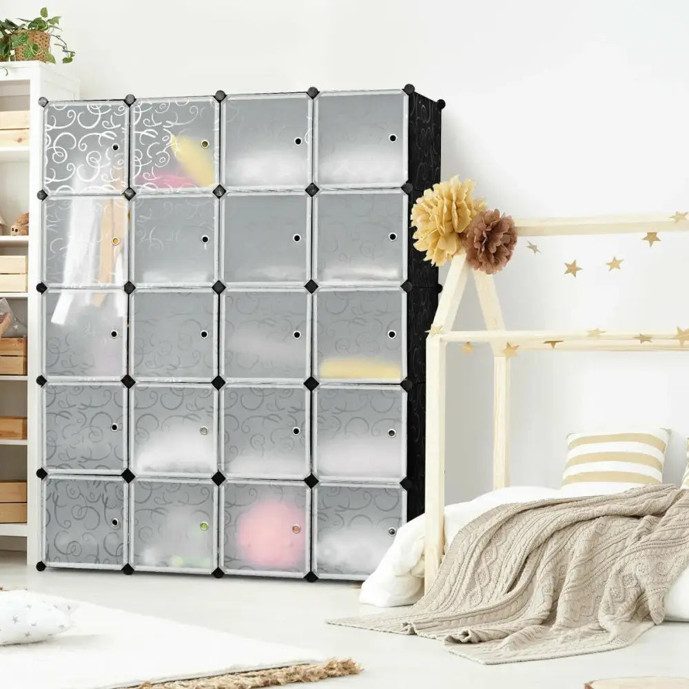 20-Cube DIY Plastic Cube Storage Organizer with Doors Costway