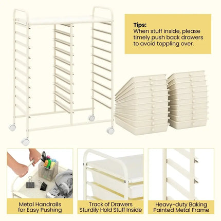 20 Drawers Rolling Storage Cart Studio Organizer-Beige Costway