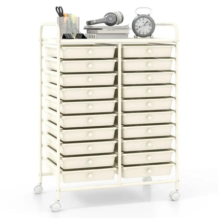 20 Drawers Rolling Storage Cart Studio Organizer-Beige Costway