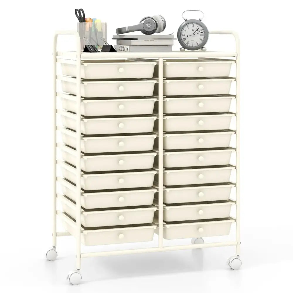 20 Drawers Rolling Storage Cart Studio Organizer-Beige Costway