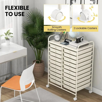 20 Drawers Rolling Storage Cart Studio Organizer-Beige Costway