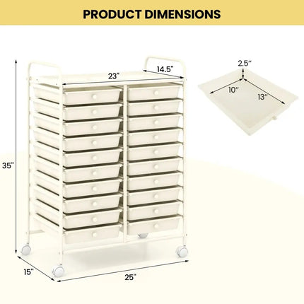 20 Drawers Rolling Storage Cart Studio Organizer-Beige Costway
