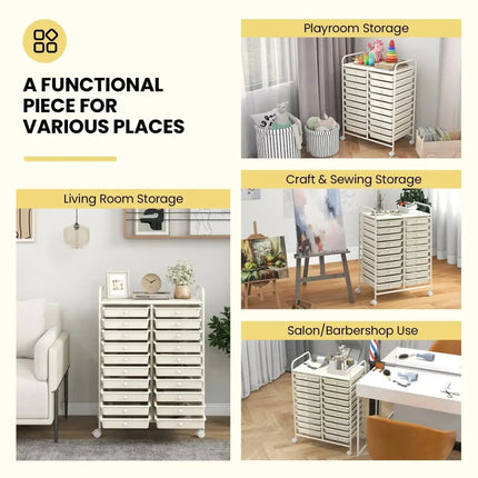 20 Drawers Rolling Storage Cart Studio Organizer-Beige Costway
