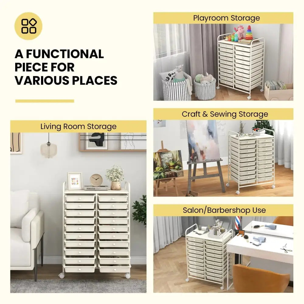 20 Drawers Rolling Storage Cart Studio Organizer-Beige Costway