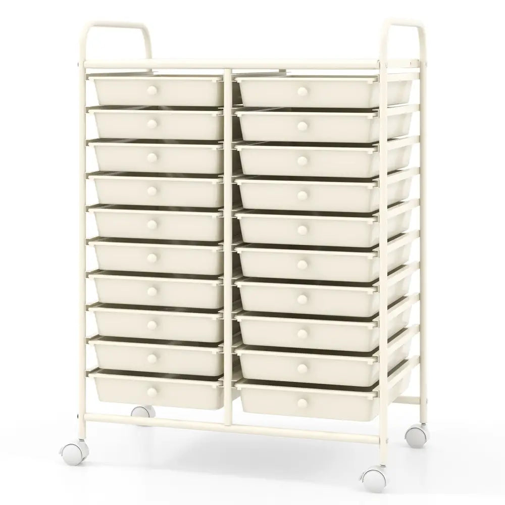 20 Drawers Rolling Storage Cart Studio Organizer-Beige - Beige - File Cabinets