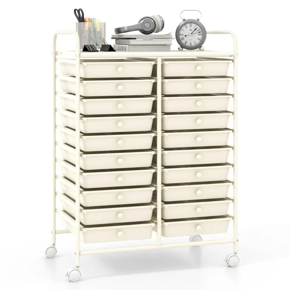 20 Drawers Rolling Storage Cart Studio Organizer-Beige - Beige - File Cabinets