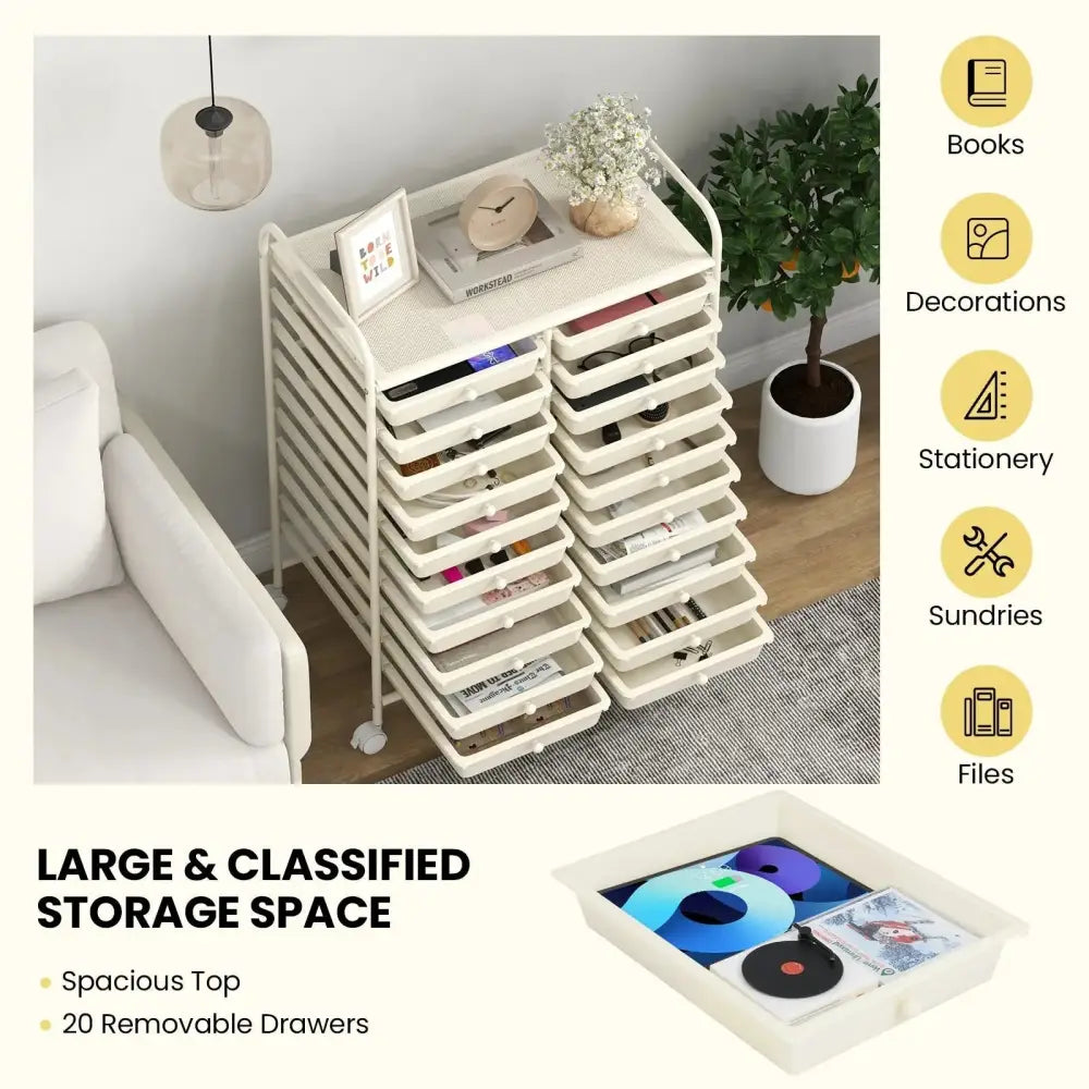 20 Drawers Rolling Storage Cart Studio Organizer-Beige Costway